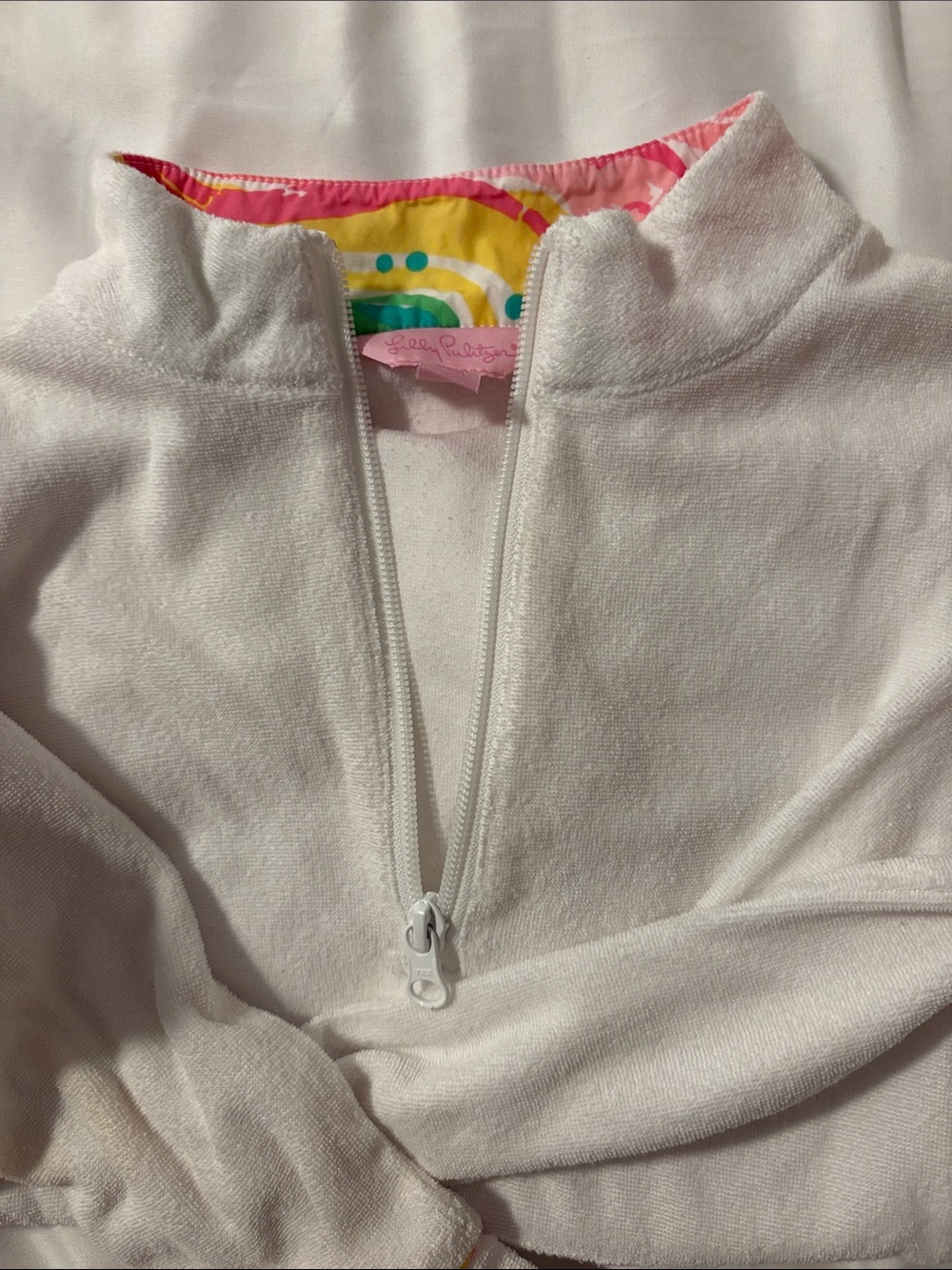 Lilly Pulitzer White Quarter-Zip Jacket with Pink Trim